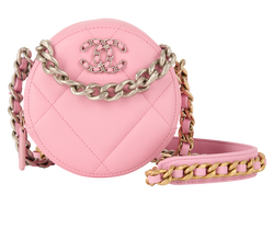 19 Round Chain Clutch, Leather, Pink, PP5PC3X7 (2021/24), 2*